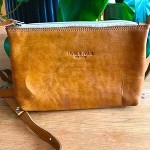 Twig and Pearl brand small crossbody leather bag.